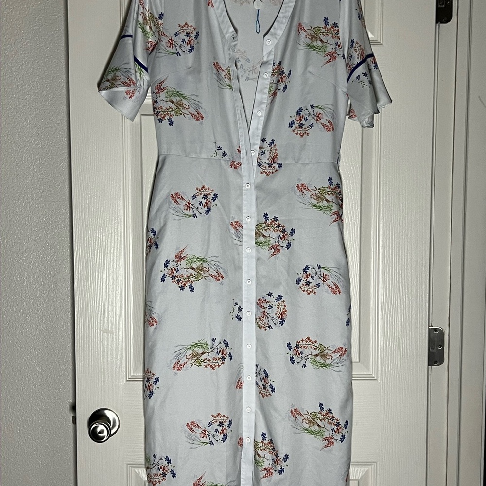 Unica Oriental Style Cream Flutter Sleeve Maxi Button Up Sundress
